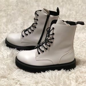 White platform zip up boots
